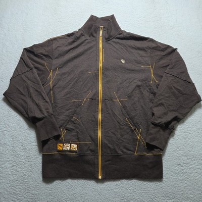 Vintage ROCA WEAR Jacket Mens Large Brown Full Zip Y2K Embroidered Spell Out
