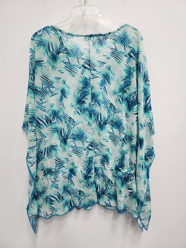 Lane Bryant Womens Swimsuit Cover Up Caftan Top 14/16 Blue Palm Print Sheer NEW - Picture 10 of 11