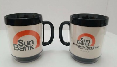 Sun Ban Coffee Mug Cup Thermo serv Prop Lot 2  Merge Sun Trust 1980s Vintage  