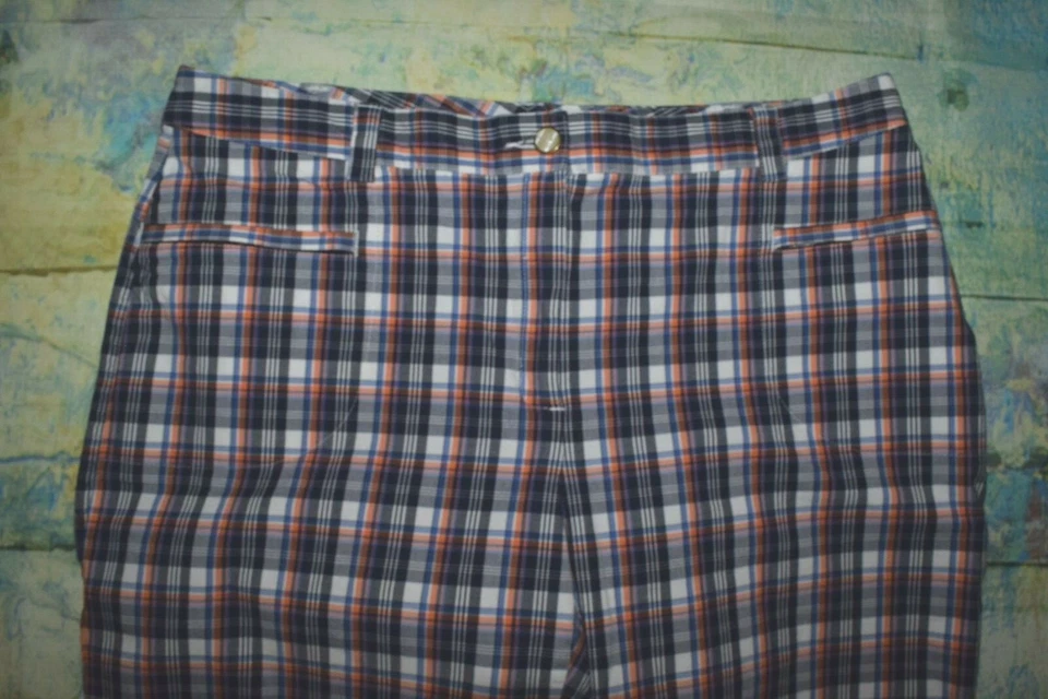Pantalones Cortos de Golf Bermudas Largas Informales a Cuadros Dama Hagen Para Mujer 14 Azul Naranja Blanco Foto 2 de 4