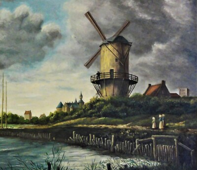W. Leupers (XX) gemaltes-XL-Copy-Gemälde 1959: ''Die Mühle von Wijk bij Duurstede