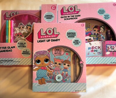 L.O.L SURPRISE Lol Craft LIGHT UP DIARY Glam Handbag Glow In Dark Scrapbook Lot