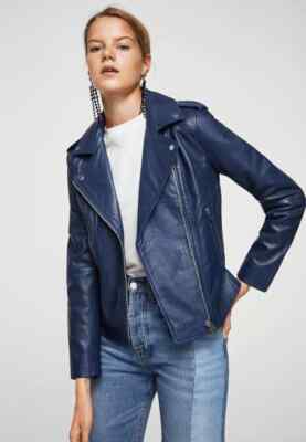Real Coat Jacket Women's Blue Genuine Lambskin Leather Jacket