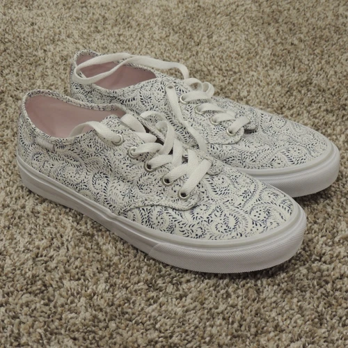 VANS Classic Canvas Shoes Lace Up Womens Size 8.5 White Blue Paisley NEW