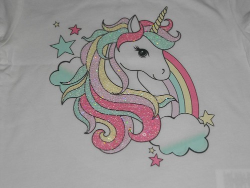 NEW, GIRLS SPARKLY UNICORN SHORT SLEEVE TEE, SIZE XS (4) - Picture 2 of 2