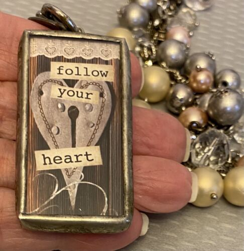 Jewel Kade Charm Pendant Necklace Crystal Pearl Bauble Beaded FOLLOW YOUR HEART - Picture 10 of 14