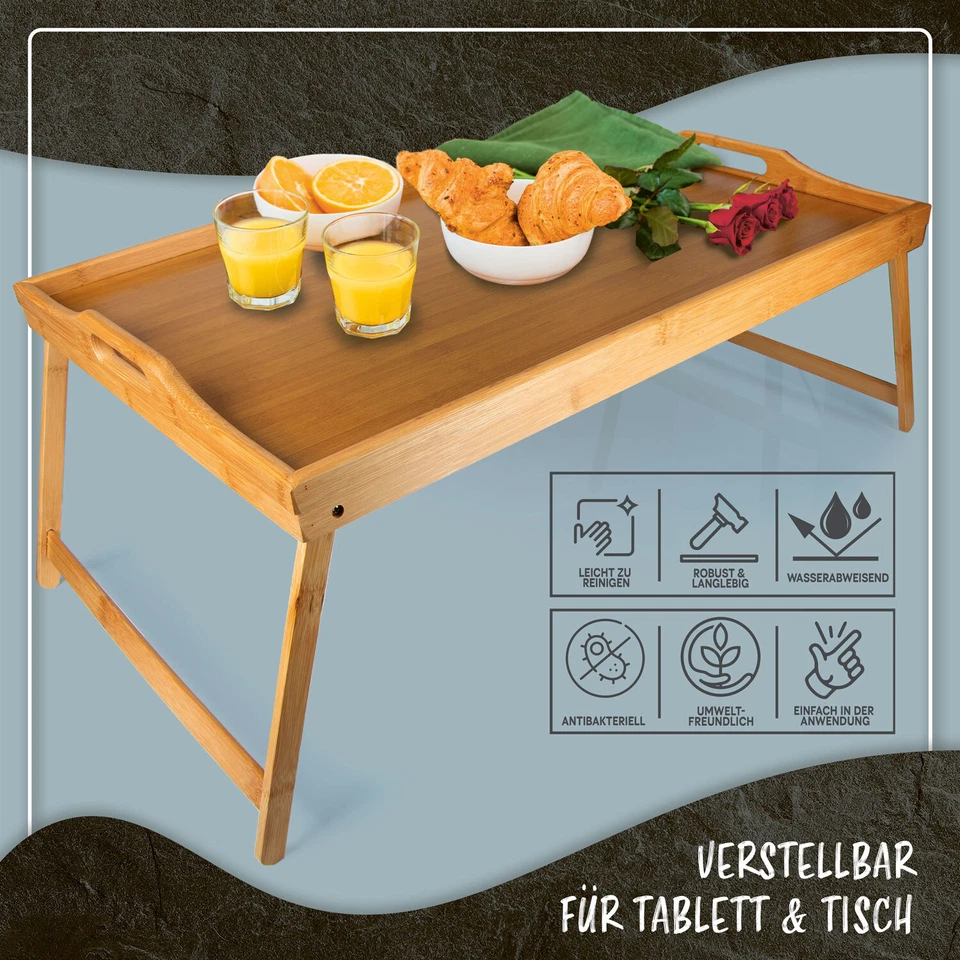 Frühstückstablett aus Bambus - Serviertablett Betttablett Betttisch - PC Lapdesk - Bild 2 von 4