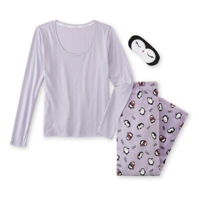 Joe Boxer Women's Pajama Top, Pants Sleep Mask Penguin Plush NWT XL 