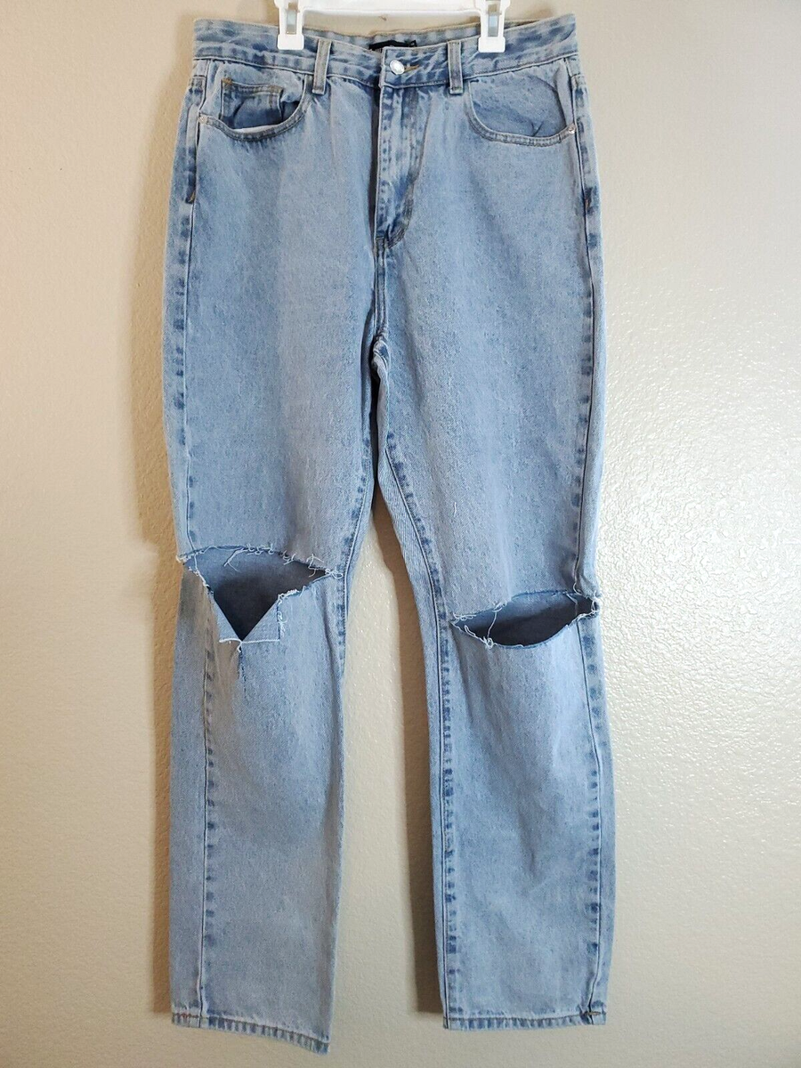 Prettylittlething Ksa Blue Knee Rip Baggy Boyfriend Jeans Pretty