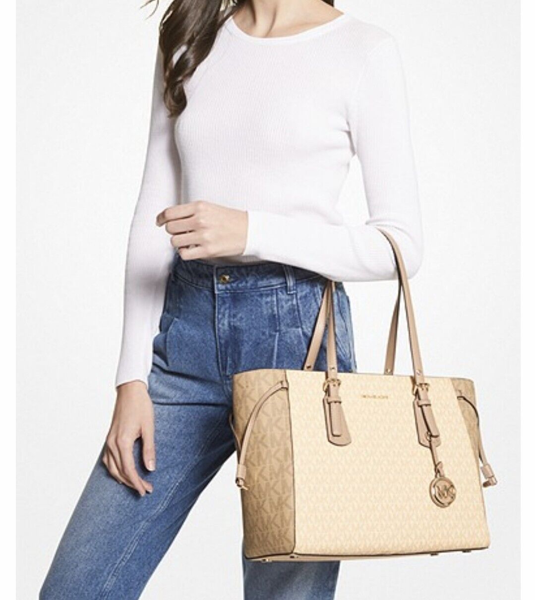 Buy Michael Kors Voyager Medium Colourblock Tote Bag, Rose Gold & White  Color Women