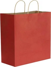 [100 Pcs] - Red Paper Shopping Kraft Retail Merchandise Bags With Handles Bulk