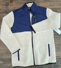 Old Navy NWT Boy's XL 14/16 fleece Sherpa Jacket with navy trim mock neck zip up