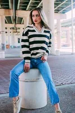FRNCH Mika Stripe Sweater, Black/White, Size M $95