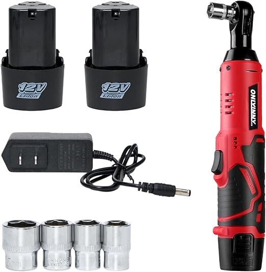 2 Batteries With Charger/ 4 Sockets ,12V 3/8 cordless Ratchet Wrench Set-image