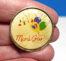 VINTAGE MARDI GRAS PIN SILVER METAL PLASTIC 1 INCH
