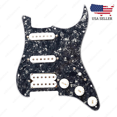 Loaded Strat Pickguard Prewired SSH Pickguard with Ceramic Pickups Black Pearl W