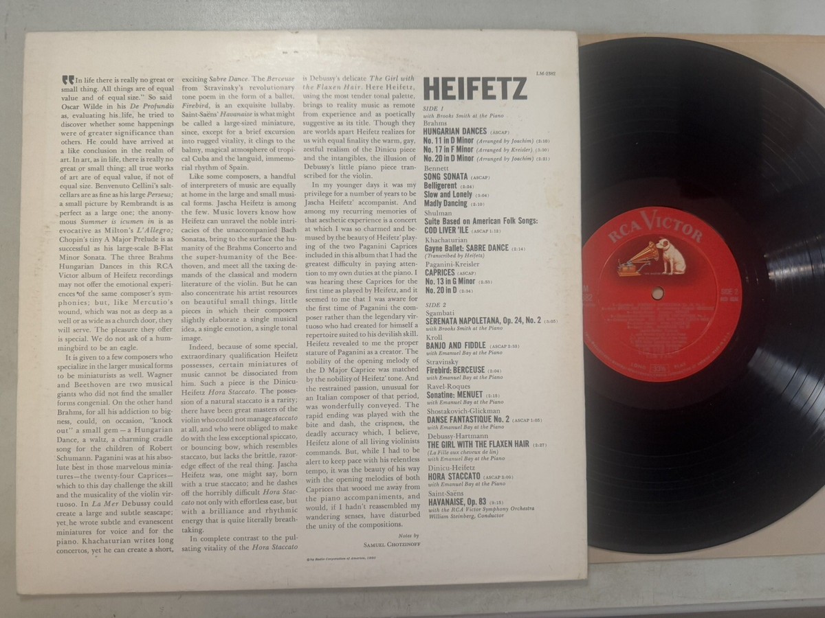 米LP Jascha Heifetz Heifetz LM2382 RCA Victor Red Seal, /00260 JASCHA HEIFETZ HEIFETZ Vinyl Record Album LP 1960 RCA Victor