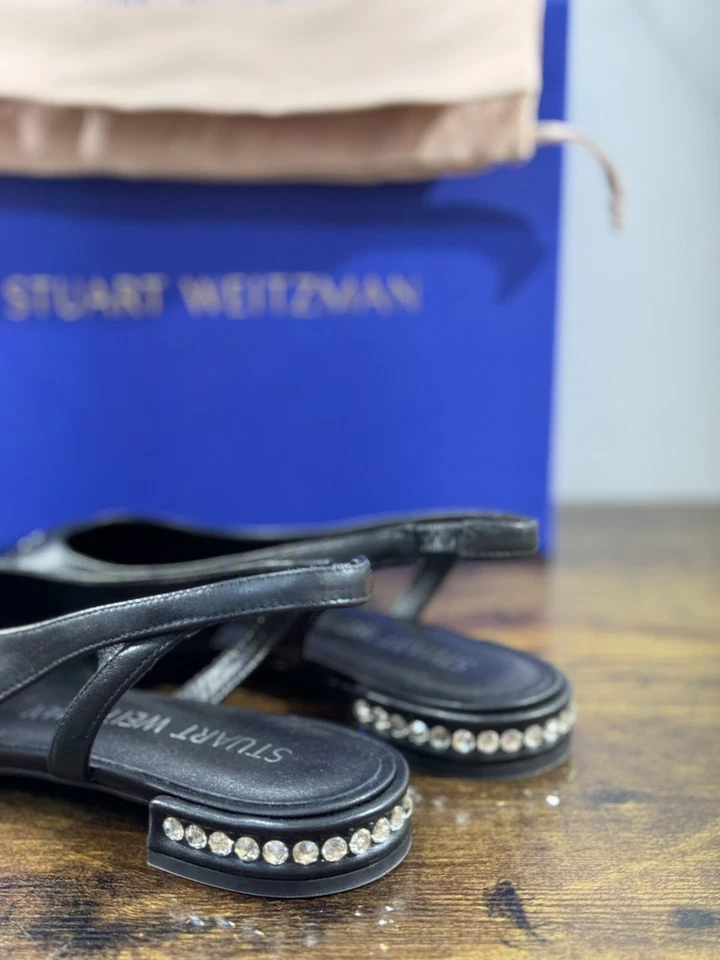 stuart weitzman Crystal Sling Back  Nera Pelle  Luxury Woman Shoes  37 - Immagine 3 di 4