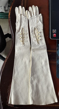Antique White Kid Leather Opera Length Gloves Women's Sz 6 1/4 22" Long