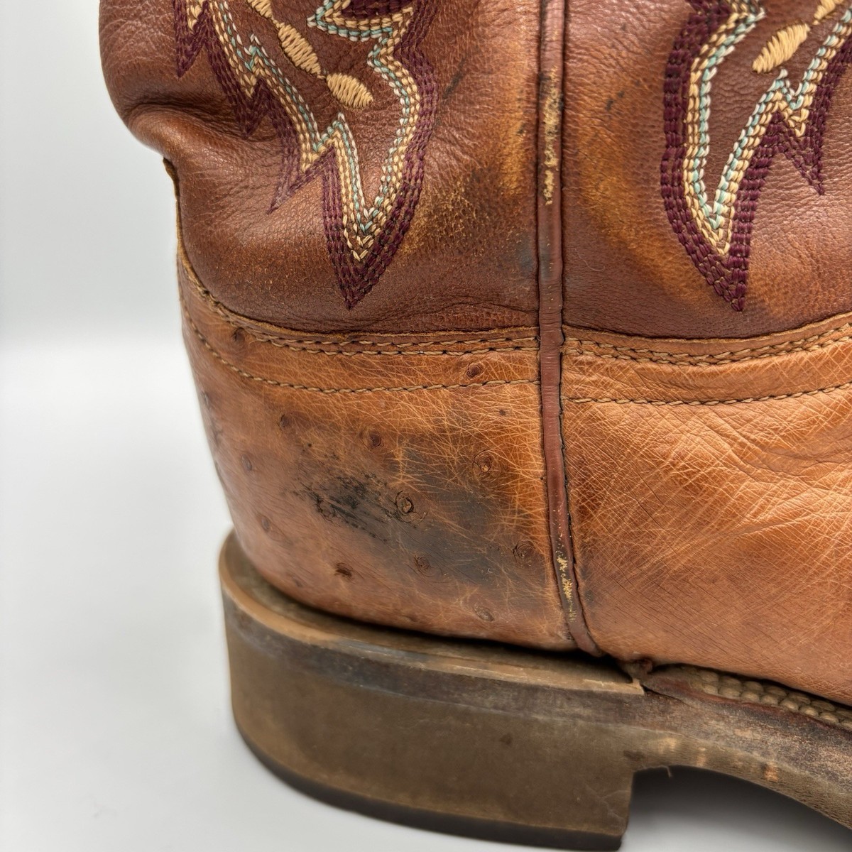Lucchese 2000 Ostrich Cowboy Western Boots Exotic Brown Full Quill