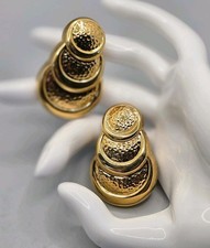 Vintage Gold Tone Earrings Large Hammered Dis...