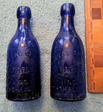 2 Antique Blob Top Cobalt BLUE CRYSTAL SPRING Bottling Works Soda Bottle Farley