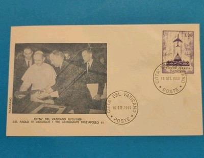 - PAUL VI. MIT DEN 3 ASTRONAUTEN APOLLO 11 UMSCHLAG FDC ERSTER TAG MIT BRIEFMARKE