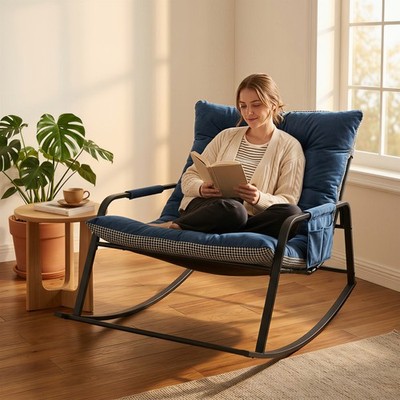 Oversized Rocking Chair with Thick Cushion Comfortable Lounge Rock Accent Chair