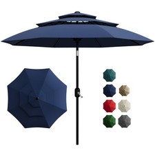 10ft 3 Tier Outdoor Patio Umbrella Market Sun Shade Steel Tilt with Crank NEW