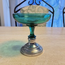 Antique Emerald Green Krome Kraft Compote Candy Dish Screw On Top By Farber Bros