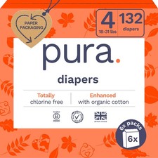 Pura Sensitive Skin Baby Diapers  Size 4 18-31 lbs  4, White