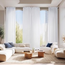 4 Pieces Sheer White Curtains 84 - Window Treatment Rod Pocket Tulle Voile