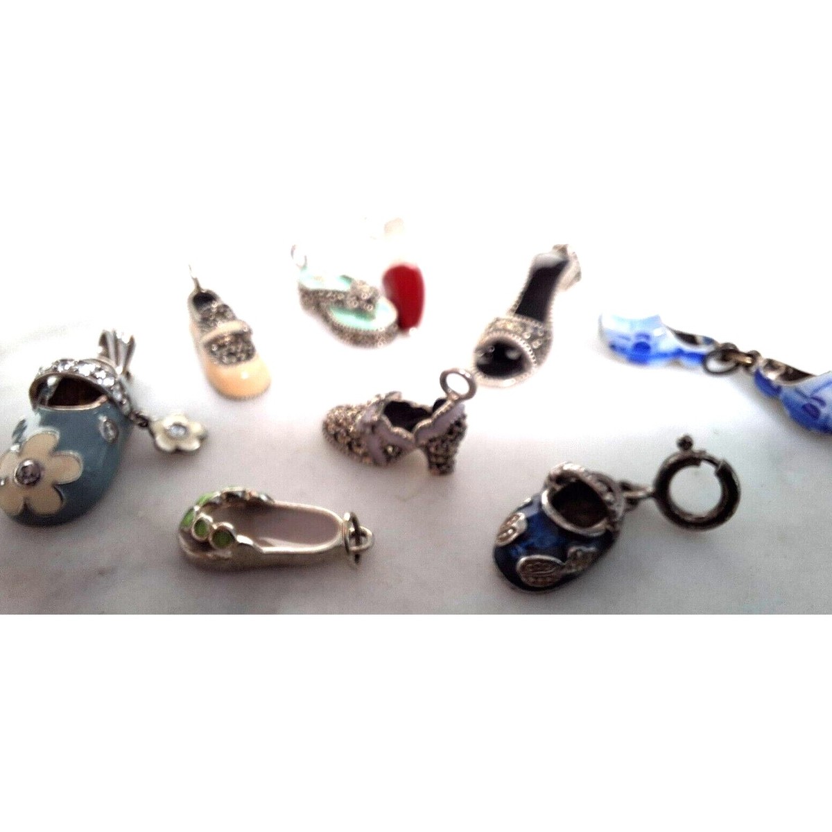 9 PSC. ASSORTMENT 925 STERLING SILVER ENAMELED SHOE BRACELET CHARMS SKY View 2