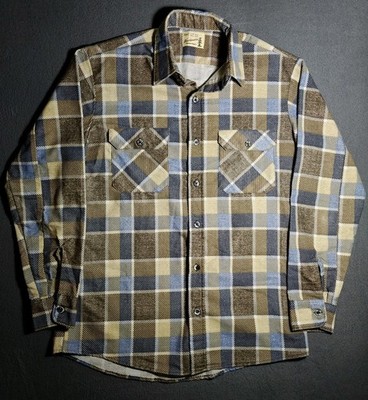 Vintage 70s Sears Fieldmaster Perma Prest Flannel Shirt Mens Sz L Plaid NWOT
