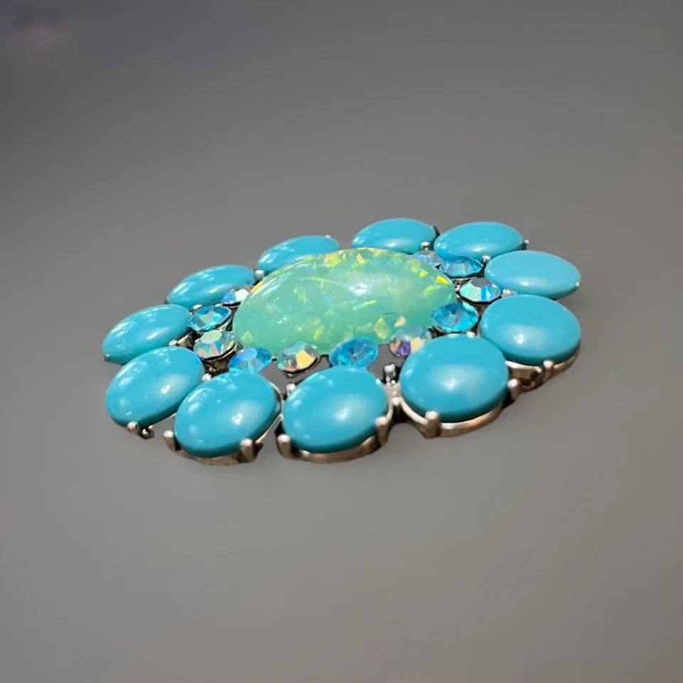 Broche imitación turquesa/ópalo azul agua y plata espalda-hermoso prendedor brillante Foto 3 de 4