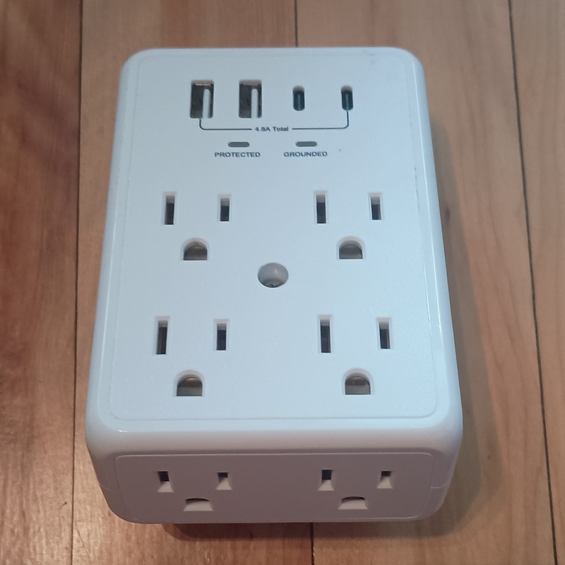CE Commercial Electric Surge Protector Wall Mount, 6 Outlets, 4 USB Ports, White