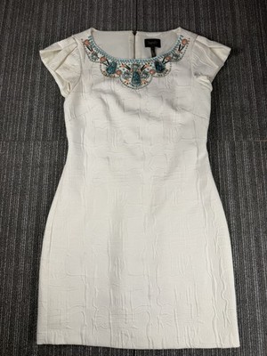 Laundry by Shelli Segal White Jeweled Women's Sheath Dress, Size 2