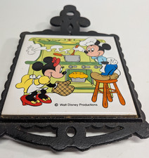 Disney trivet hot pad Ceramic tile/Cast Iron Square Micky Minnie Kitchen Footed