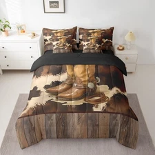 Western Decor Comforter Set with Sheets Queen Size Cow Fur Print Bed in a Bag...