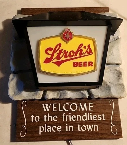 🔥Vintage Stroh's Beer Sign Light Up  “Welcome To Friendliest Place in Town”🔥