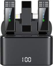 2 Pack Wireless Lavalier Microphone iPhone iPad Android, Active Noise Reduction