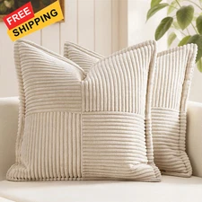 MIULEE Decorative Throw Pillow Covers for Couch 18 x 18 (Pack of 2), Beige 