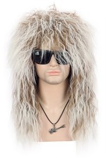 VGbeaty Men Women Long Curly Brown Gradient White Mullet Halloween Costume Wig