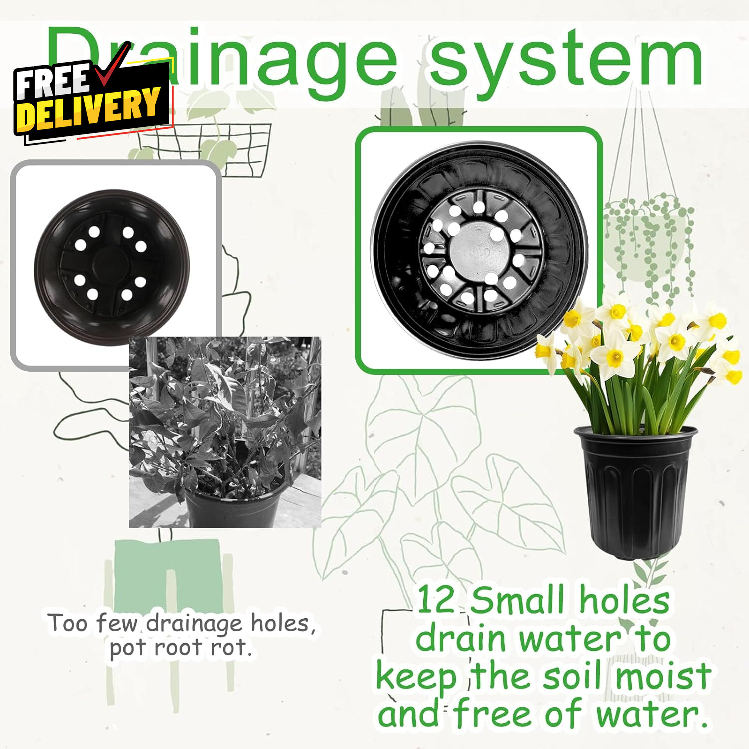 60 Pack 1 Gallon Flexible Plant Nursery Pots Black Plastic Plant Pots with Holes
