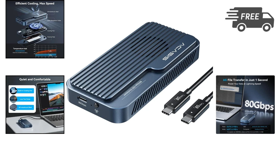 High-Speed Thunderbolt NVMe SSD Enclosure for M.2 SSDs with Cooling Fan - Image 2 of 4