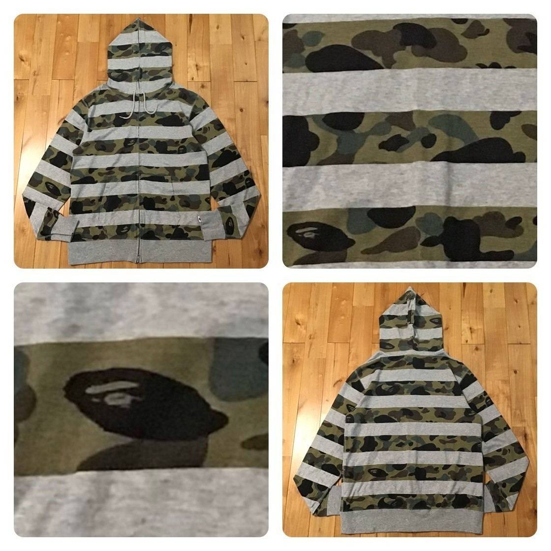 BAPE camo striped full zip hoodie a bathing ape NIGO Gray Size XL
