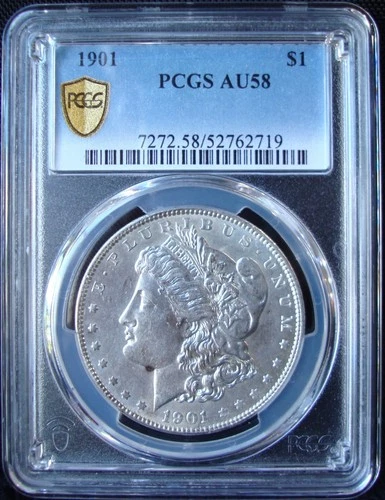 1901 Morgan Silver Dollar - PCGS AU 58 - Gold Shield