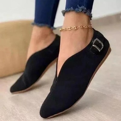 Women s Suede Pointed Toe Loafers Slip-On Retro Casual Flat Shoes