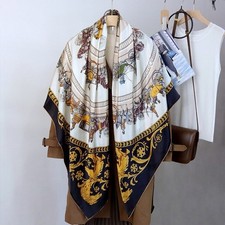 Carriage Print Heavy 18 Momme Silk Wrap Scarf Stole Bandanna Shawl Kerchief 53"