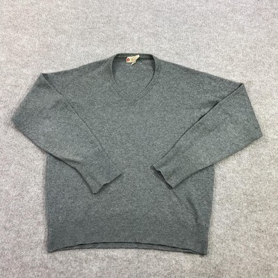 Vintage Alan Paine Sweater Mens XL Gray Cashmere V Neck Tight Knit Pullover